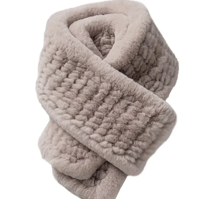 High Quality Fluffy Solid Color Winter Warm Fur Scarf Genuine Rabbit Fur Scarves for Women - Image 6