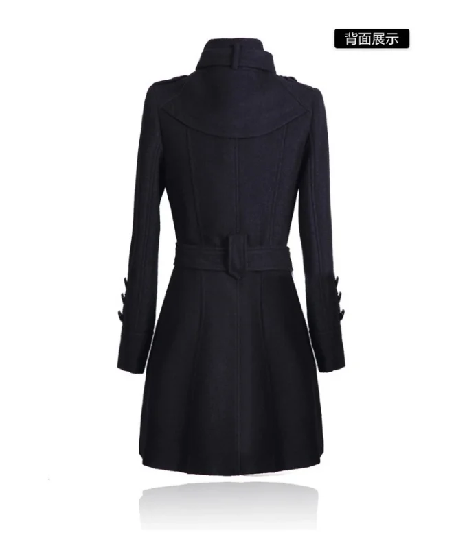 S-4XL Women Trench Woolen Coat Winter Slim Double Breasted Overcoat Long Outerwear - Image 2