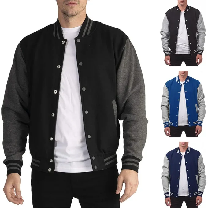 RNSHANGER New Black White Solid Color Jacket Loose Oversized Clothes Casual Men Baseball Clothes Personality Street Warm Coat