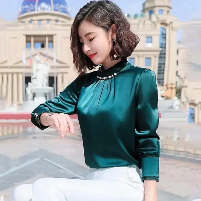 YiXin S-5XL Loose Solid Color Long Sleeve Satin Shirt Spring Autumn Korean Fashion Blouses Elegant Women Tops for Women 2022