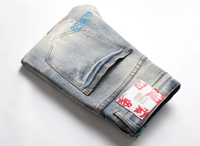 AIPA New Style Printed Pencil Pants Denim Jeans Man Slim Fit Letter Painted Pants Micro-elastic Bottom Men's Trousers Jeans - Image 5