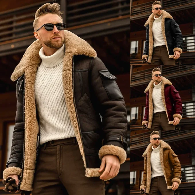 Fashion Jackets Mens Cashmere Thin Jacket Solid Colour Motorcycle Jackets Vintage Streetwear Coats Winter Fleece Outerwear