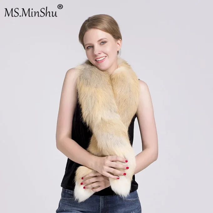 MWFur Fashion Wholesale Factory Hot Sale Fur Stole Fox Fur Boa Scarf for Women and Men Fox Tail Scarf - Image 4
