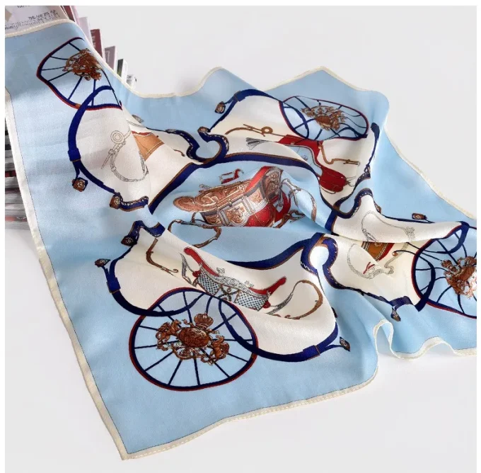 100% Silk New Design Print Square Hair Silk Scarf for Woman - Image 3