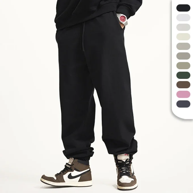 440GSM French Terry Cotton Sweatpants Custom Logo Elastic Waist and Bottom Plain Sports Pants Men Baggy Sweats Joggers Pants - Image 6