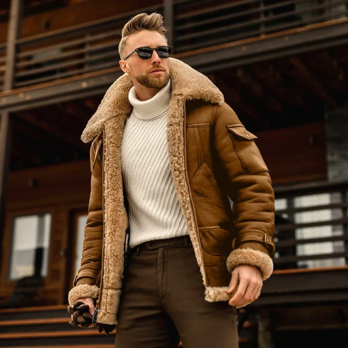 Fashion Jackets Mens Cashmere Thin Jacket Solid Colour Motorcycle Jackets Vintage Streetwear Coats Winter Fleece Outerwear - Image 2