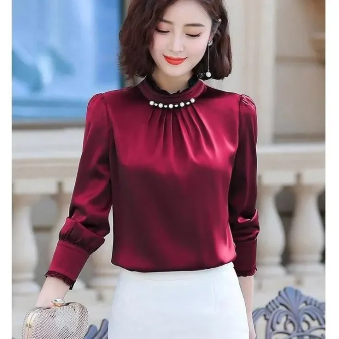 YiXin S-5XL Loose Solid Color Long Sleeve Satin Shirt Spring Autumn Korean Fashion Blouses Elegant Women Tops for Women 2022 - Image 3