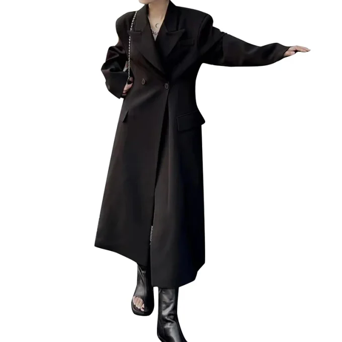 For TWOTWINSTYLE 2024 Ladies Jackets Long-Sleeve Slim Notched Collar Breathable Woven Outerwear Casual Long Style for Women - Image 6