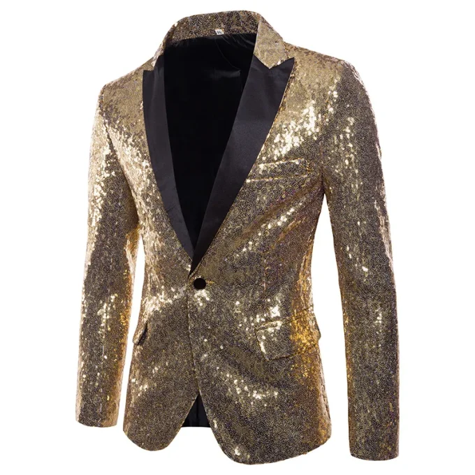 Hot Men Shiny Gold Sequin Glitter Embellished Blazer Jacket Men Nightclub Blazer Wedding Party Suit Jacket Stage Singers Clothes - Image 2