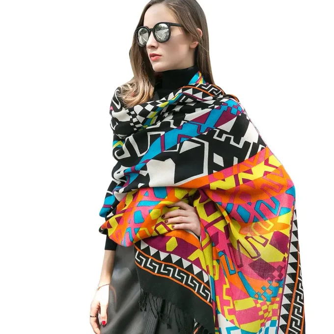 Dana Xu Oversized Spot Shawl New Classic Blue Color Fine Stole Tassel Long 100% Fine Wool Scarfs for Women - Image 6