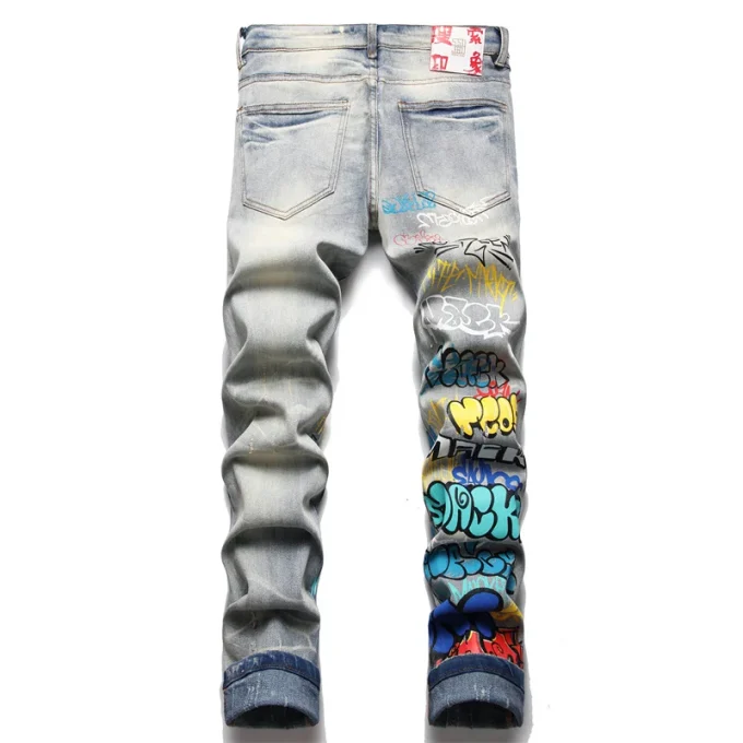 AIPA New Style Printed Pencil Pants Denim Jeans Man Slim Fit Letter Painted Pants Micro-elastic Bottom Men's Trousers Jeans