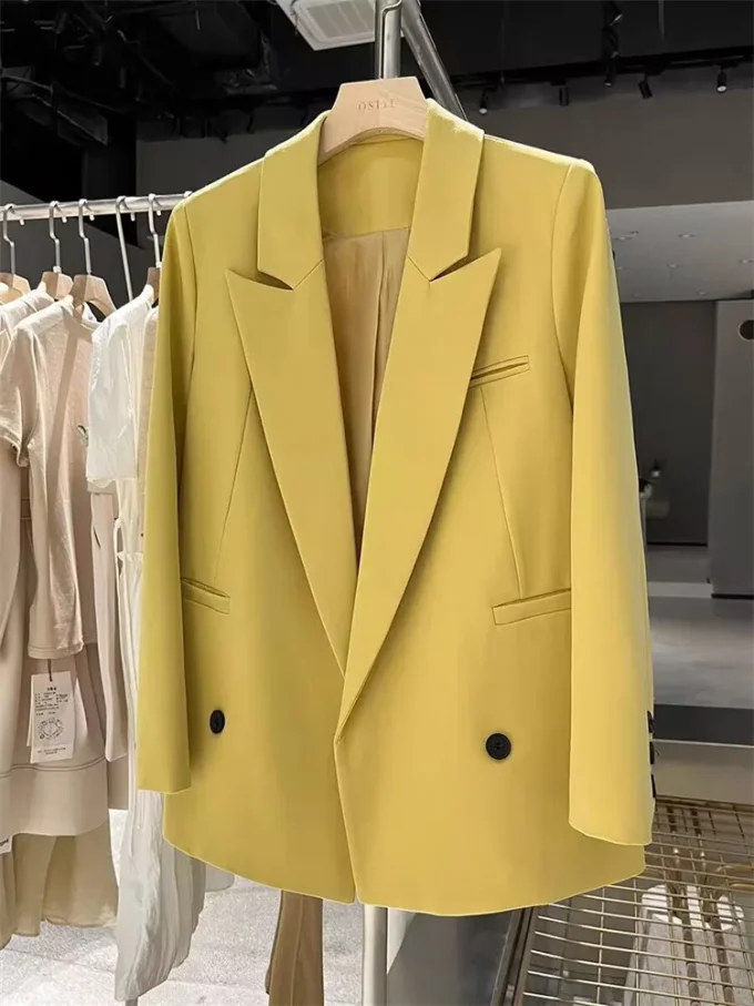 RNSHANGER Autumn Women Solid Color Casual Small Suit Jacket Korean Style Straight Ladies Blazer Outerwears With Pocket