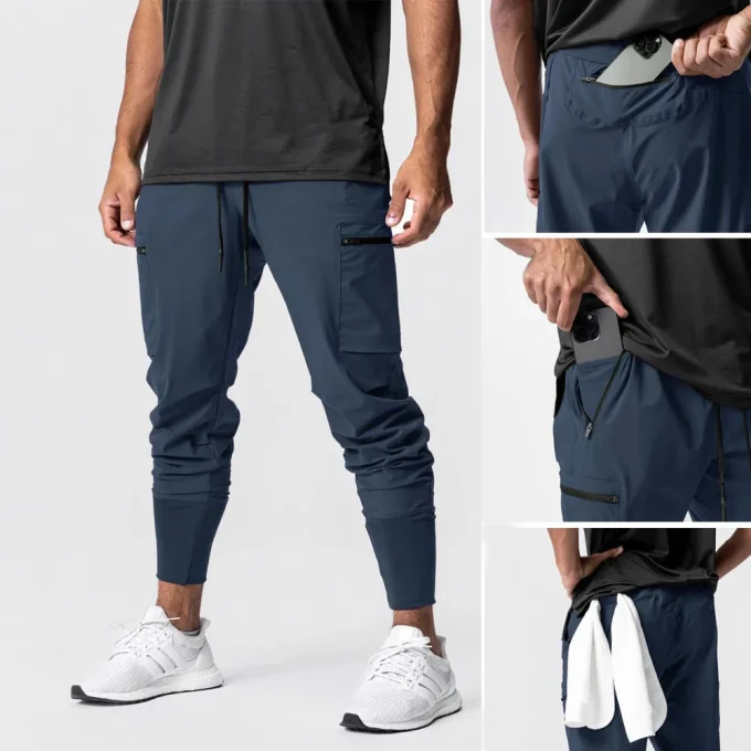 Free Sample Mens Joggers Zipper With Pockets Fitness Sportswear Bottoms Skinny Quick-drying Sweatpants Gym Athletic Track Pants