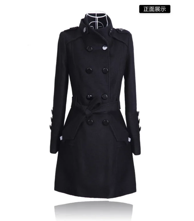 S-4XL Women Trench Woolen Coat Winter Slim Double Breasted Overcoat Long Outerwear