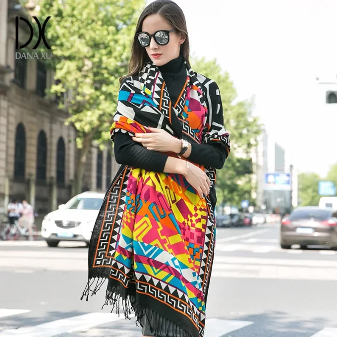 Dana Xu Oversized Spot Shawl New Classic Blue Color Fine Stole Tassel Long 100% Fine Wool Scarfs for Women - Image 3