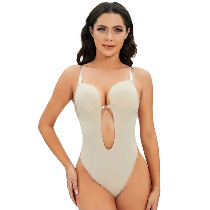Sexy Bodysuit Corset Clear Strap Backless Shapewear Deep V-Neck Body Shaper Women Thong Waist Trainer Underwear