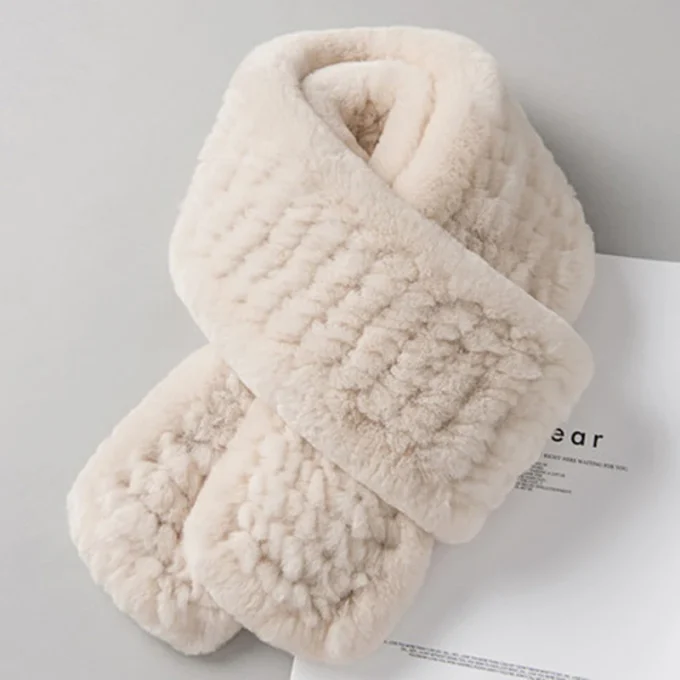 High Quality Fluffy Solid Color Winter Warm Fur Scarf Genuine Rabbit Fur Scarves for Women