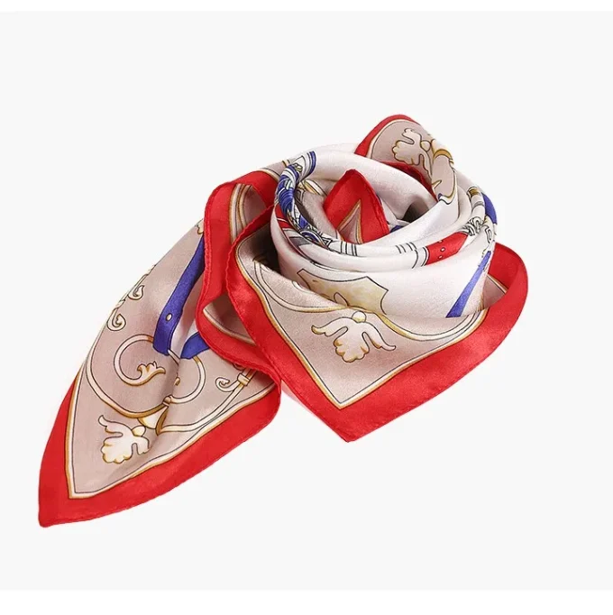 100% Silk New Design Print Square Hair Silk Scarf for Woman - Image 6