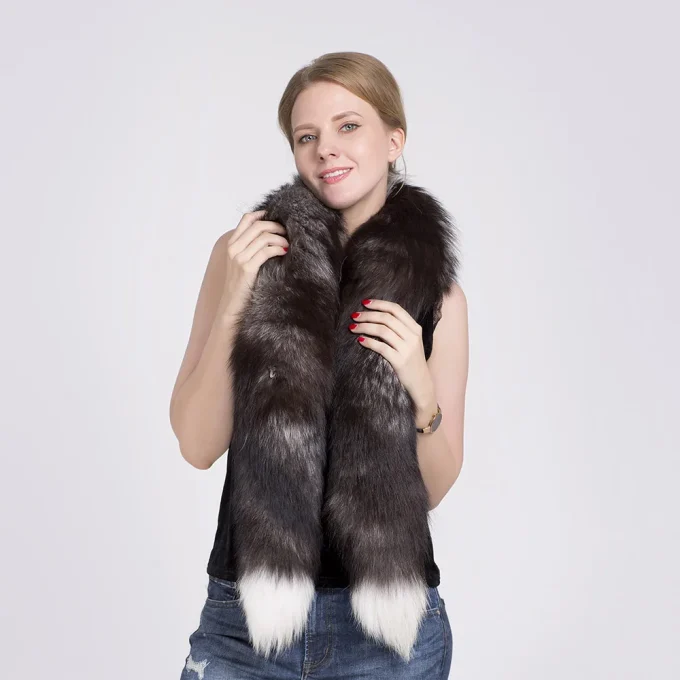 MWFur Fashion Wholesale Factory Hot Sale Fur Stole Fox Fur Boa Scarf for Women and Men Fox Tail Scarf - Image 5