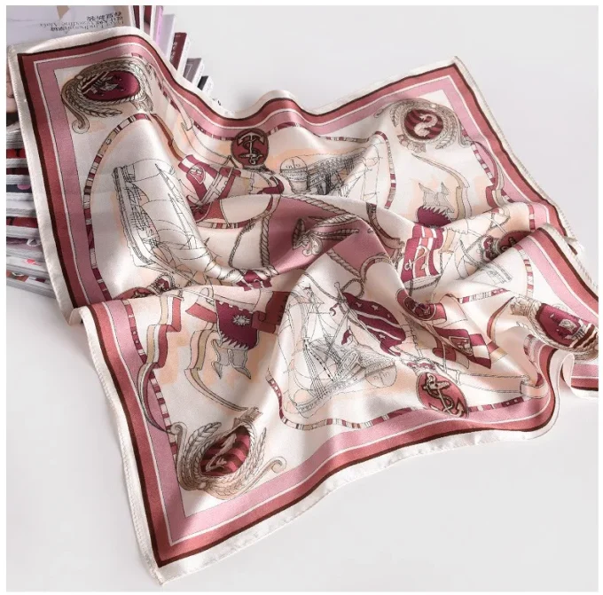 100% Silk New Design Print Square Hair Silk Scarf for Woman - Image 2