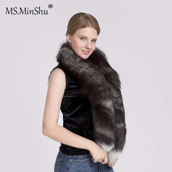 MWFur Fashion Wholesale Factory Hot Sale Fur Stole Fox Fur Boa Scarf for Women and Men Fox Tail Scarf