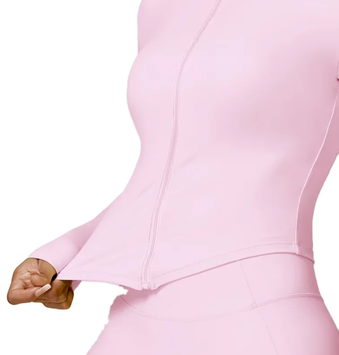 9 Colors Light Pink Color Zipper Long-Sleeved Sports Jacket  Tight Bra Plus Size XL Tight Fitness Yoga Clothes Running Top - Image 5