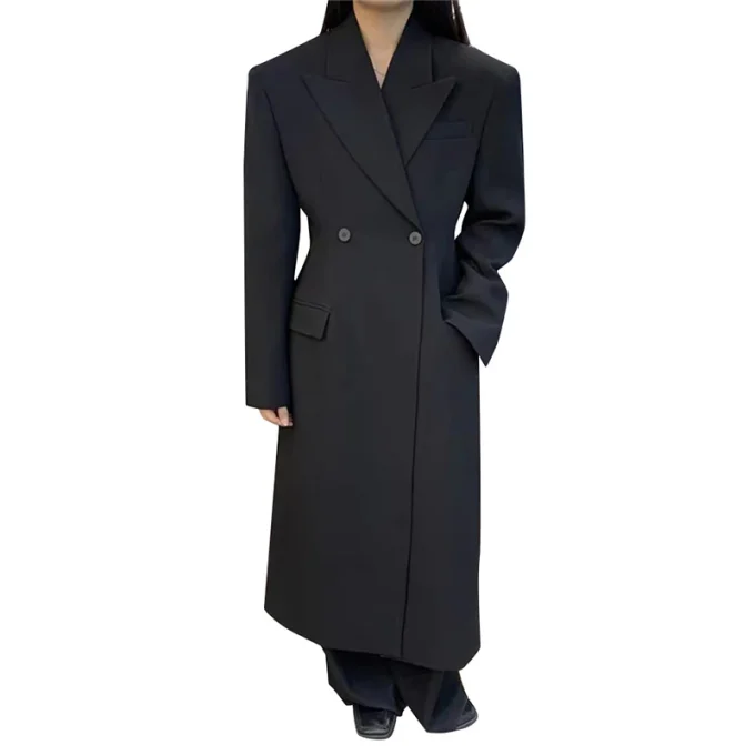 For TWOTWINSTYLE 2024 Ladies Jackets Long-Sleeve Slim Notched Collar Breathable Woven Outerwear Casual Long Style for Women - Image 2