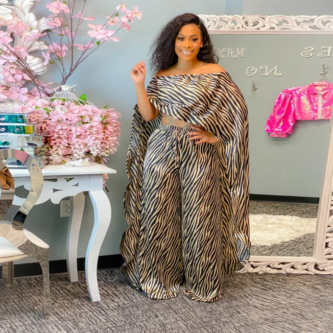 Fashion Plus-size Women's Striped Top and Wide-leg Pants Two-piece Set - Image 2