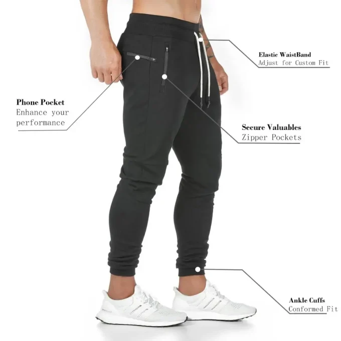 Plus Size Jogger Pants Workout Gym Sweat Trouser Side Zipper Pockets Slim Fit Bottoms Trousers for Men - Image 5