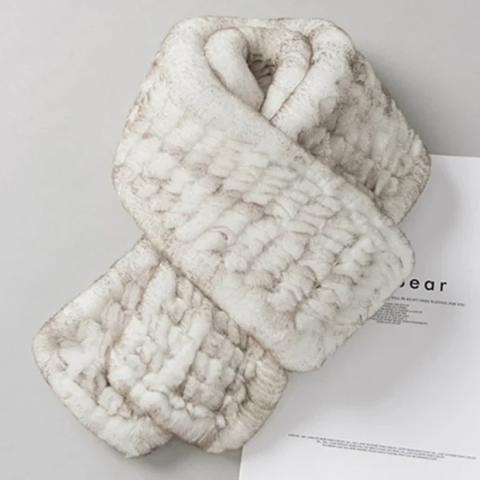 High Quality Fluffy Solid Color Winter Warm Fur Scarf Genuine Rabbit Fur Scarves for Women - Image 2