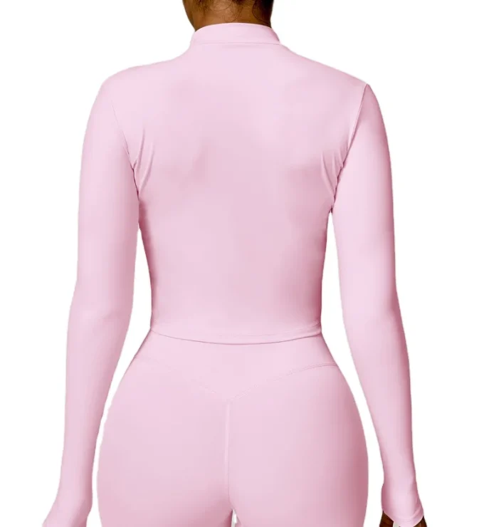 9 Colors Light Pink Color Zipper Long-Sleeved Sports Jacket  Tight Bra Plus Size XL Tight Fitness Yoga Clothes Running Top - Image 2