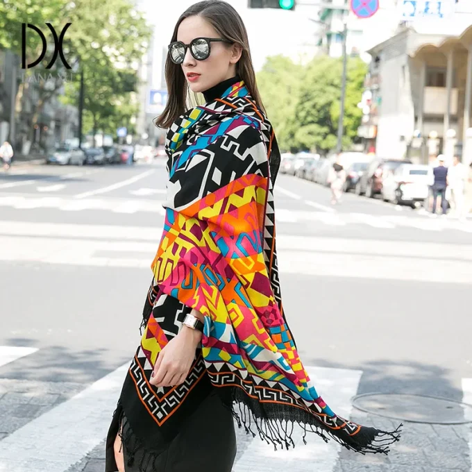 Dana Xu Oversized Spot Shawl New Classic Blue Color Fine Stole Tassel Long 100% Fine Wool Scarfs for Women