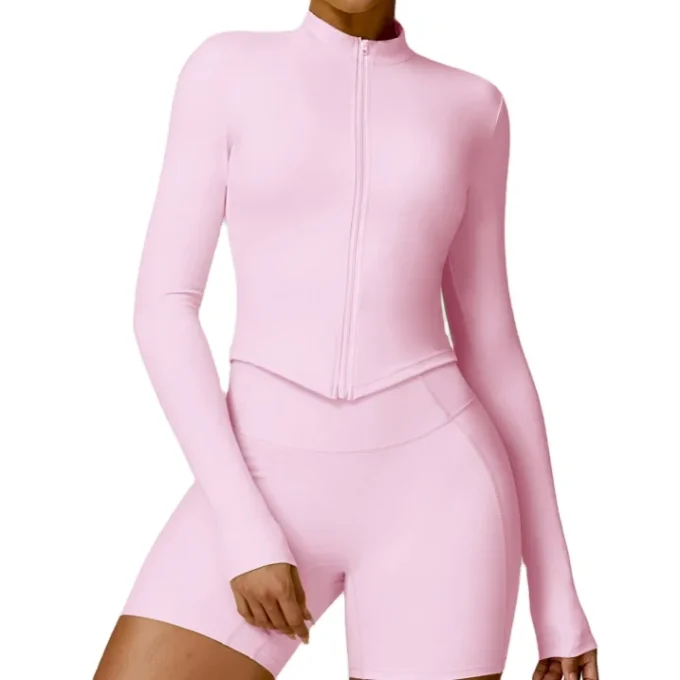 9 Colors Light Pink Color Zipper Long-Sleeved Sports Jacket  Tight Bra Plus Size XL Tight Fitness Yoga Clothes Running Top - Image 6