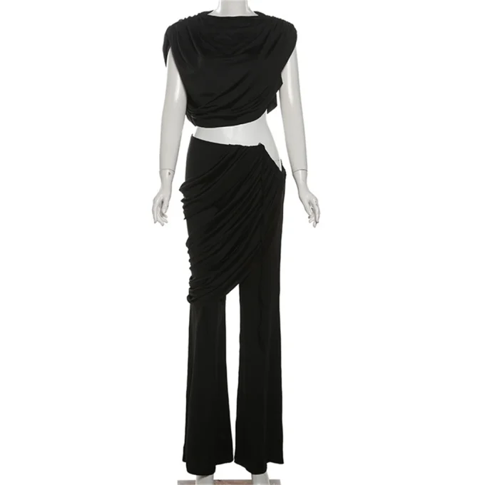 ZHEZHE Fall Women's Streetwear Elegant Two Piece Sets Fashion Tops Flared Pant Suit - Image 5