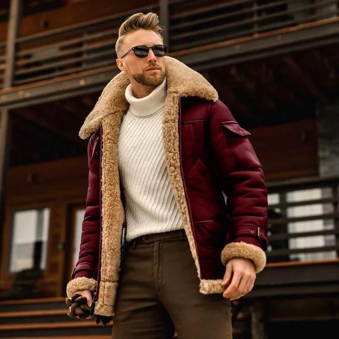 Fashion Jackets Mens Cashmere Thin Jacket Solid Colour Motorcycle Jackets Vintage Streetwear Coats Winter Fleece Outerwear - Image 4