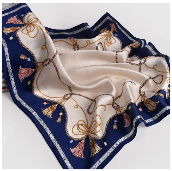 100% Silk New Design Print Square Hair Silk Scarf for Woman - Image 4