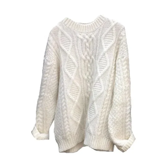 Thickened Cable-knit Sweater Women's Autumn and Winter New Retro Lazy Loose Pullover All-matching Knitwear Tops Outerwear - Image 4