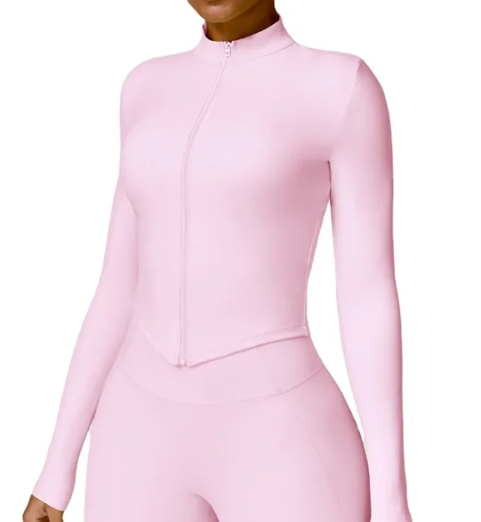 9 Colors Light Pink Color Zipper Long-Sleeved Sports Jacket  Tight Bra Plus Size XL Tight Fitness Yoga Clothes Running Top
