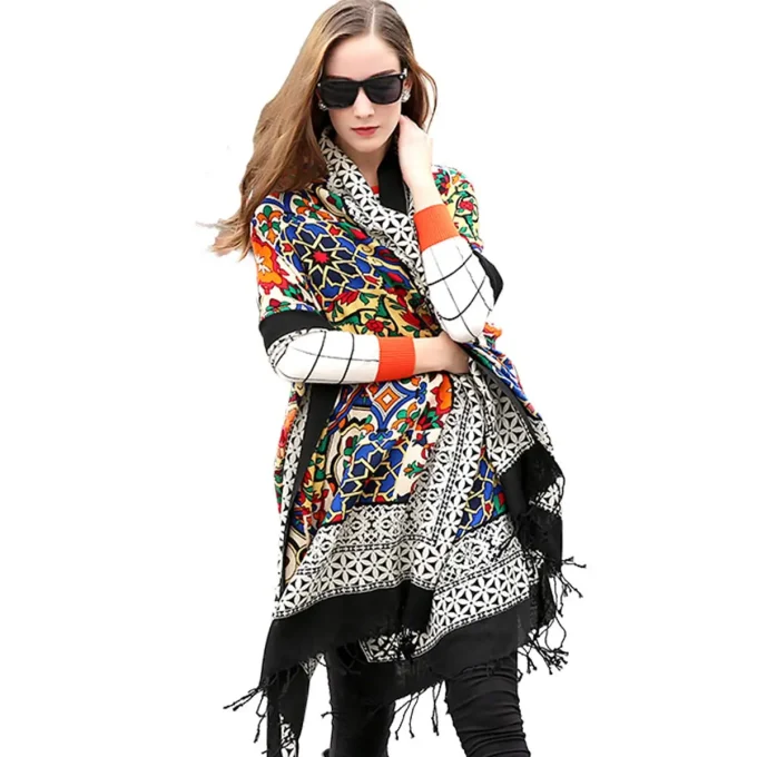 Dana Xu Oversized Spot Shawl New Classic Blue Color Fine Stole Tassel Long 100% Fine Wool Scarfs for Women - Image 4