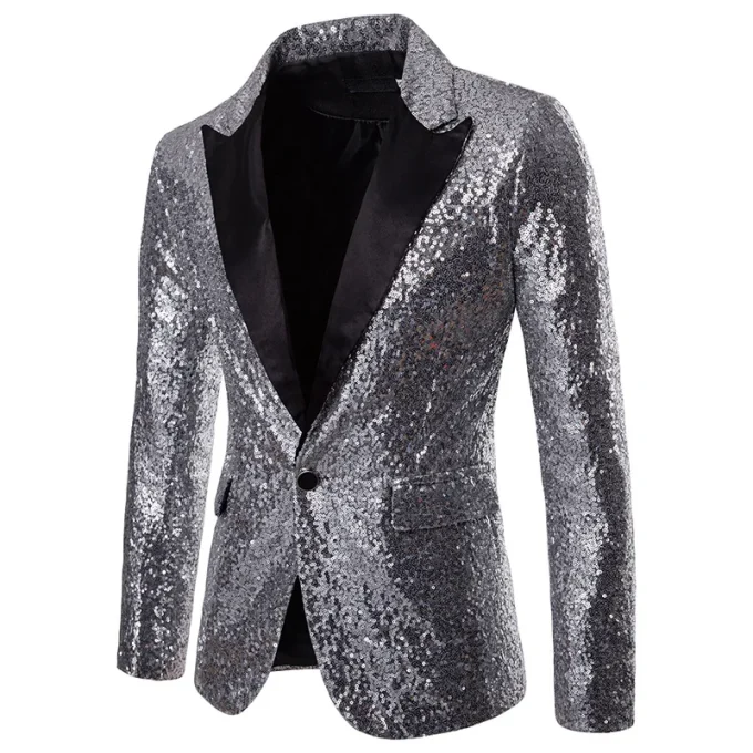 Hot Men Shiny Gold Sequin Glitter Embellished Blazer Jacket Men Nightclub Blazer Wedding Party Suit Jacket Stage Singers Clothes - Image 3