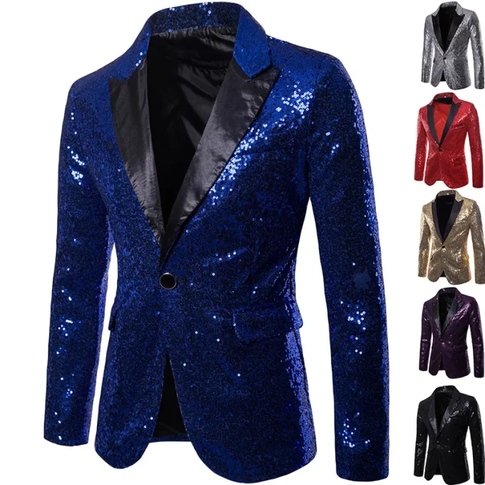 Hot Men Shiny Gold Sequin Glitter Embellished Blazer Jacket Men Nightclub Blazer Wedding Party Suit Jacket Stage Singers Clothes - Image 6