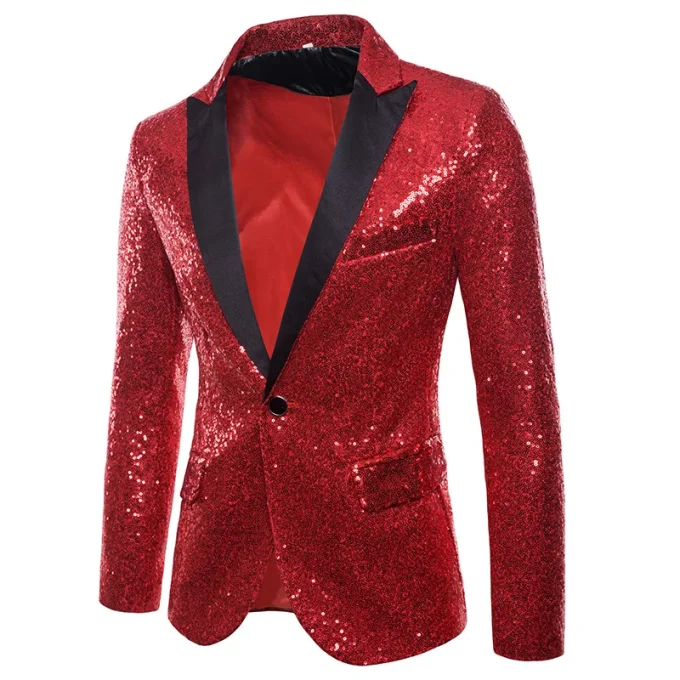 Hot Men Shiny Gold Sequin Glitter Embellished Blazer Jacket Men Nightclub Blazer Wedding Party Suit Jacket Stage Singers Clothes - Image 4