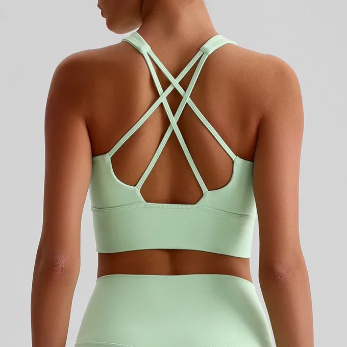 Women Shockproof Push up Cross Back Yoga Straps Sports Gym Bra Underwear 1 Piece Sportswear Plus Size Sports Bra Shirts & Tops - Image 2