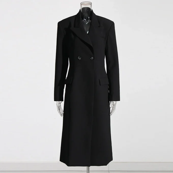 For TWOTWINSTYLE 2024 Ladies Jackets Long-Sleeve Slim Notched Collar Breathable Woven Outerwear Casual Long Style for Women - Image 5