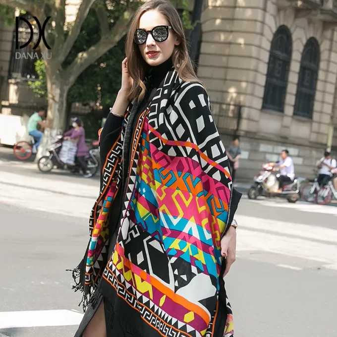 Dana Xu Oversized Spot Shawl New Classic Blue Color Fine Stole Tassel Long 100% Fine Wool Scarfs for Women - Image 2