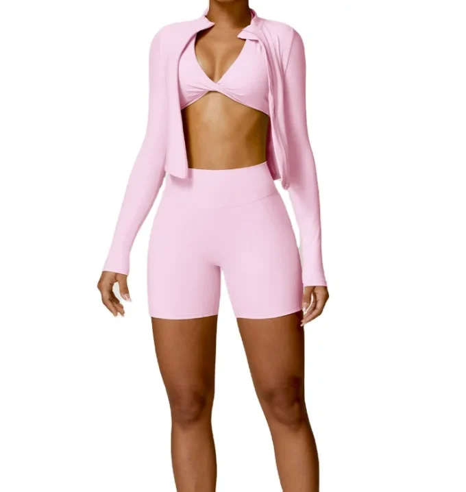 9 Colors Light Pink Color Zipper Long-Sleeved Sports Jacket  Tight Bra Plus Size XL Tight Fitness Yoga Clothes Running Top - Image 3