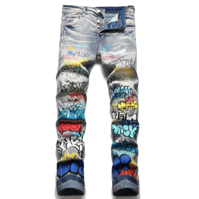 AIPA New Style Printed Pencil Pants Denim Jeans Man Slim Fit Letter Painted Pants Micro-elastic Bottom Men's Trousers Jeans - Image 6