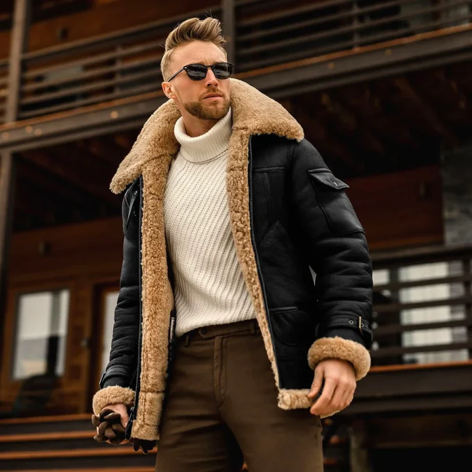 Fashion Jackets Mens Cashmere Thin Jacket Solid Colour Motorcycle Jackets Vintage Streetwear Coats Winter Fleece Outerwear - Image 3